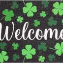 Mindsoft St. Patrick's Day Welcome Doormat Green Shamrock Lucky Front Door Mat Outdoor Entrance Rugs for Home Indoor Holiday Decoration 18 x 30 Inch