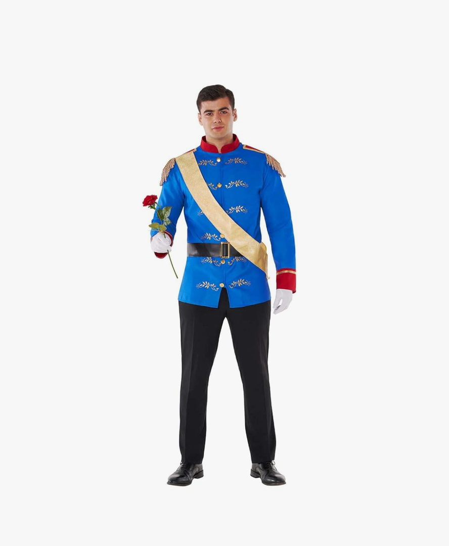 Morph Prince Charming Costume for Men – Royal Jacket, Sash & Belt – Adult Prince Outfit for Halloween, Parties & Events, M