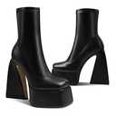 Uacllcau White Platform Boots for Women Ankle Booties Square Toe Chunky High Heel Boots Side Zipper Mid Calf Boots 7,5