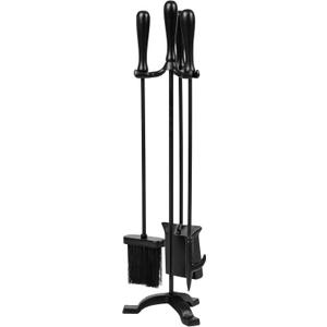 Mind Reader Fireplace Tool Set, Poker, Ash Brush, Shovel Scoop, Stand, Wrought Iron and Steel, 6.25"L x 6.25"W x 30"H, Black