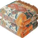Bailix Boho Throw Blanket for Couch Sofa Bed, 100% Cotton Woven Quilt with Tassel 60x80, Super Soft Muslin Blanket with Floral Printed, Decorative Reversible Bed Blanket/Cover for All Seasons