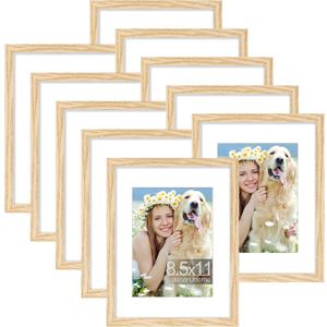 decorUhome 8.5x11 Picture Frame Set of 10, Display Photos 6x8 with Mat or 8.5x11 Unmatted for Picture Frames Collage Wall Decor, Natural