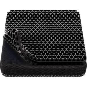 Gel Seat Cushion, Cooling Thick Big Breathable Honeycomb Design Absorbs Pressure Points Seat Cushion with Non-Slip Cover for Office Chair Home Cars Wheelchair (Black)