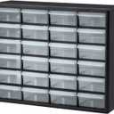 Akro-Mils 24-Drawer Plastic Drawer Storage Cabinet for Garage Organization, Bead Organizer, Building Bricks Storage, Teacher Toolbox, Makeup Organizer, 20" W x 6" D x 16" H, 10124 Black
