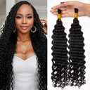 KRN Human Braiding Hair for Boho Braids, 100g/Pack (2 Bundles) Deep Wave Curly Bulk for Boho Braids No Weft 12A Grade Brazilian Virgin Hair Natural Color 16 Inch