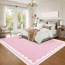 GarveeHome Scalloped Washable 8x10 Rugs for Living Room Non-Slip Solid Pink Modern Minimalism 8 x 10 Rug Low-Pile Carpet for Bedroom Dining Nursery Mat with Rubber Back