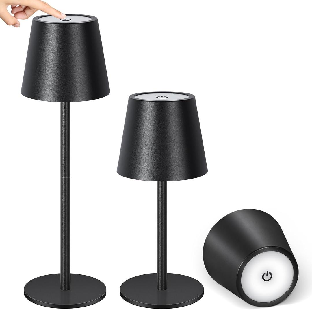 OUTON 1 Pack Cordless Rechargeable Battery Operated LED Table Lamp with 3 Color Temperatures, Dimmable, 5200mAh, Eye-Care & Memory Function, Portable & Waterproof for Dining, Bedroom, Outdoor (Black)
