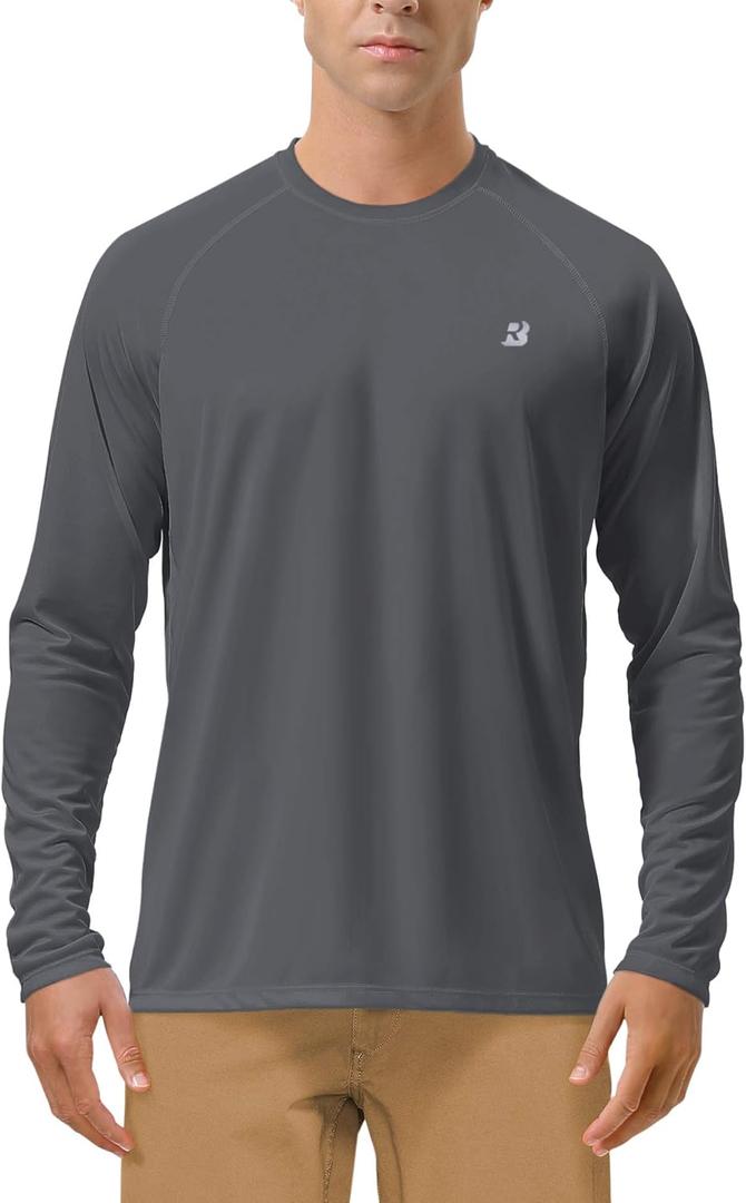 Roadbox Mens UPF 50+ UV Sun Protection Shirts Outdoor Long Sleeve SPF Rash Guard for Fishing Hiking Swimming Running (Large, 1 Pack - Dark Gray)