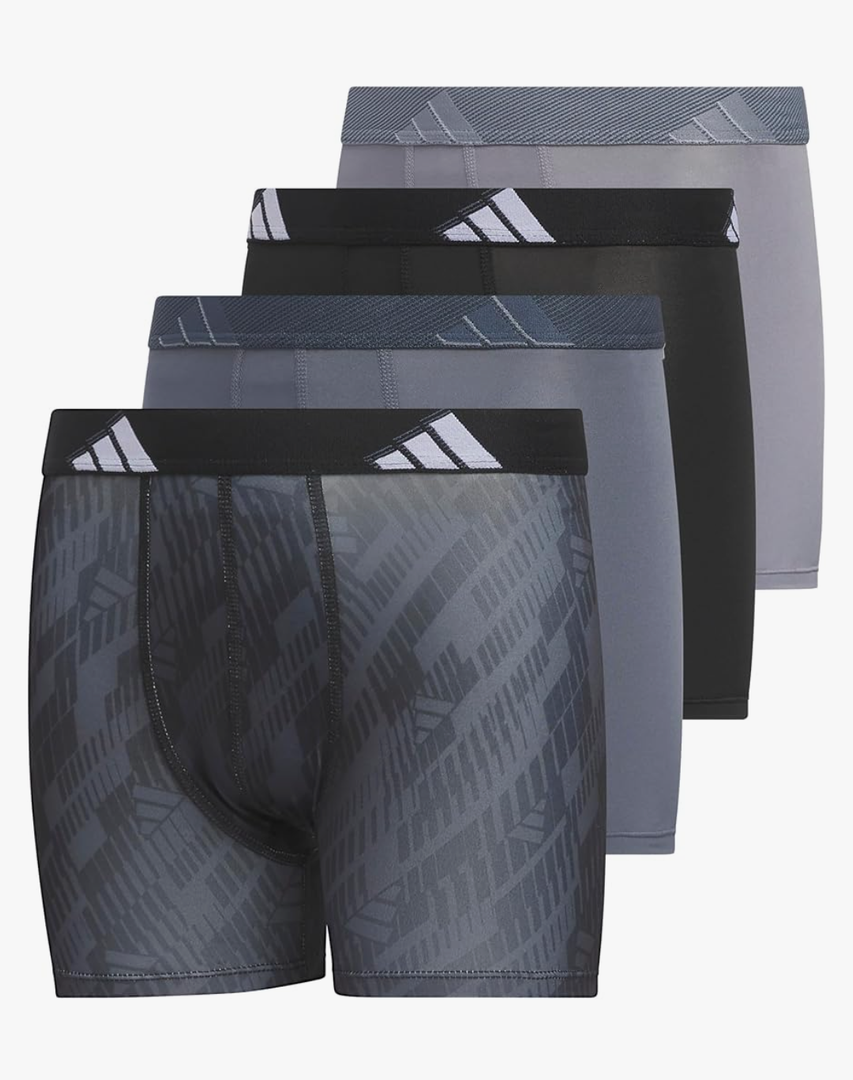 adidas Youth Microfiber Boxer Brief (Multipack) Athletic Underwear for Kids Boys 4 Pack, XL