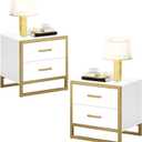YITAHOME Nightstand with 2 Drawers, Small End Side Table with Storage, Modern Bedside Table with Metal Frame for Small Space, Bedroom, Set of 2, White
