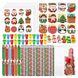 Zhanmai 336 Pcs Bulk Christmas Gifts for Classroom Students Prizes School Christmas Party Favors Assortment Christmas Mini Notebooks Pencils Stickers Stamps Bags for Exchange Gifts Goodies Fillers