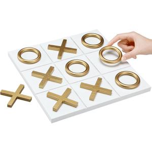 JolliLudo 11.8x11.8 Inch Tic Tac Toe Wood Game Board Coffee Table Decor Modern Wooden for Board Table Top Living Room Decor Fun Family Party Adults Travel, Ages15+(White Gold)