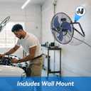 TEMPWARE 20 Inch High Velocity Industrial Floor Fan, 3-Speed Heavy Duty Metal Cradle Floor Fans with 360 Tilt for Warehouse, Workshop, Garage, Factory and Basement, Black & Blue