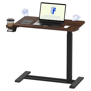FLEXISPOT H7 Adjustable Overbed Bedside Table with Wheels Pneumatic Mobile Standing Desk Laptop Desk Rolling Computer Cart Movable Table Hospital Home Use(27.6" W x 15.7" D, Mahogany Table)