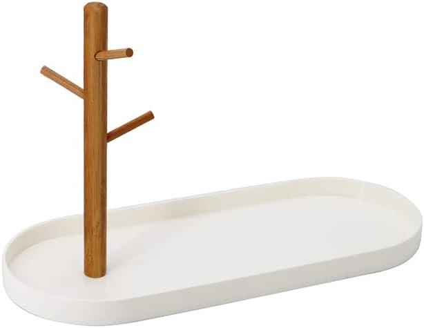 Shinpuru Key Tray & Key Bowl, Jewelry Tray with Wood 3-Tier Hanging Organizer - Multi-Functional Entryway Tray, Perfect for Key Bowl, Ring Holder, Jewelry Dish Organize (White Oval)