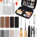 BAGERLA Upholstery Repair Kit, 50 Pcs Heavy Duty Sewing Kit with 8 Colors Thread 32 Pcs Upholstery Needles, Sewing Awls for Hand Stitching Car Sofa Shoe Backpack Craft DIY