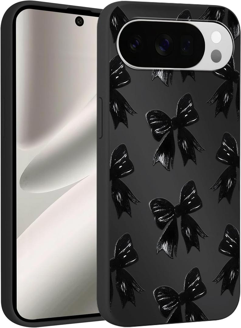 Cute Bow Phone Case for Google Pixel 10 Pro XL 6.8", Aesthetic Coquette Black Ribbon Bowknot Pattern Print Design Case Soft Slim Shockproof TPU Protective Funda Cover for Women Girls