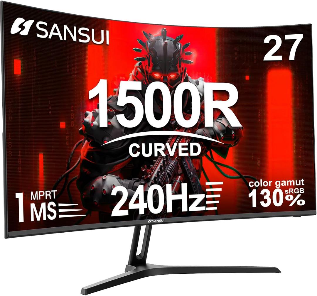SANSUI 27 Inch Curved Gaming Monitor 240Hz 1ms FHD 1080P Computer Monitor