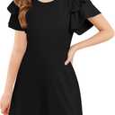 Haloumoning Girls Ruffle Sleeve Dresses Kids Summer Crewneck A Line Casual Dress 5-14 Years (7-8 Years)