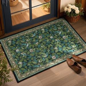 Moynesa Botanical Bird Washable 2x3 Kitchen Rug, Non-Slip Soft Entry Rug Ultra-Thin Rug for Entryway, Easy Clean Dark Green