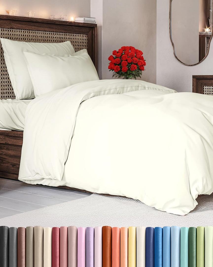 Duvet Cover Twin/Twin XL Size - Extra Soft Twin/Twin XL Size Duvet Cover - Lightweight & Breathable & Fade Free with Zipper Closures and Ties - 68" x 90" Inches - (Ivory) Comforter Not Included