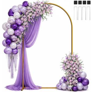 Hemmotop 7.2FT Arch Backdrop Stand for Party, Ceremony, Metal Arch Frame with Ground Stakes, Gold Photo Back Drop Stand for Bridal Shower, Birthday, Photo Booth, Garden Decoration, Baby Shower
