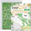 Pack Of 2 Dinosaur Birthday Invitations for Boy Age 3, Three-Rex Party Decoration and Supplies, 20 Fill-In Invites + Envelopes