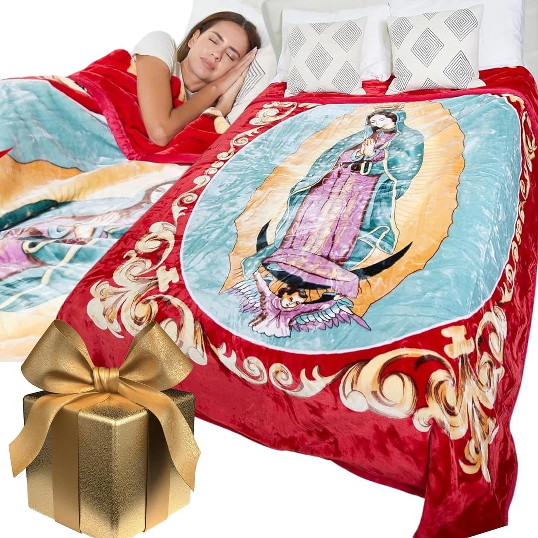 Virgin Mary Blanket 75"Wx90"H Holy Mother Religious GuadalupeKorean knitted mink . As "adult bed throw bedspread quilted comforter lightweight bed cover coverlet" by Hiyoko