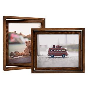 Egofine 2 Pack 8x10 Rotating Floating Picture Frames,Double-Sided Display with HD Glass Front Wooden Distressed Frame for Vertical or Horizontal Tabletop Display, Carbonization