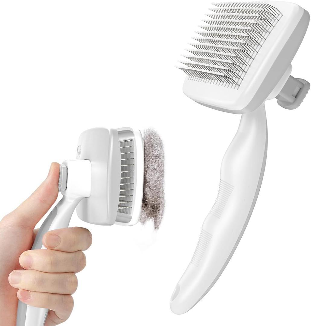 Pecute Self-Cleaning Slicker Brush for Dogs, Cats, Lightweight Dog Brush for Shedding Massaging Grooming, Cat Brush Gently Removes Loose Fur Undercoat for Small Dogs Cats Rabbits of All Hair Types (Medium, Gray)