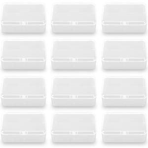 12 Pack Rectangular Clear Plastic Organizer Storage Box Containers (3.54 x 2.36 x 1.38 inch) with Lid for Beads and More