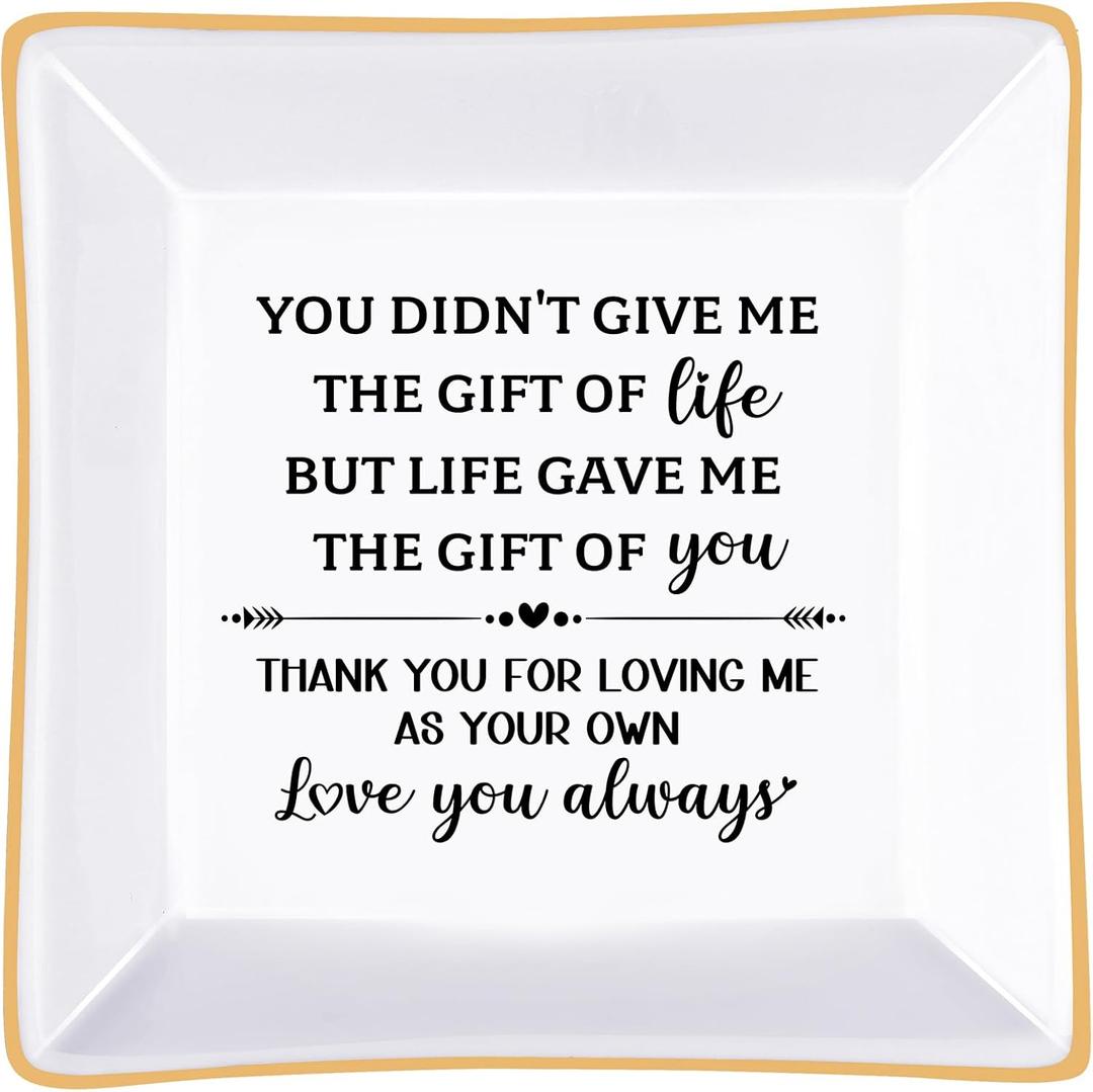 PUDDING CABIN Mothers Day Step Mom Gifts for Bonus Mom - Thank You for Loving Me As Your Own,Jewelry Dish Trinket Tray Birthday Christmas Valentines Gifts for Stepmom Mother in Law