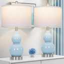 22" Double Gourd Ceramic Table Lamps Set of 2, Blue Modern Bedside Lamps for Living Room, Contemporary Nightstand Desk Lamps for Bedroom End Table Home Office Study Room Decor(2 LED Bulbs Included)