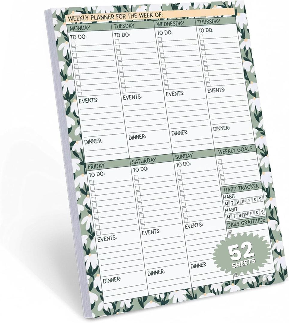 2 x Undated Weekly Planner - (8.5''x11'') 52 Tear Off Sheets | Weekly To Do List Notepad with Event & Dinner Section | Things To Do Notepad | Ideal Productivity Planner - Habit Tracker and More
