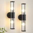 Wall Sconces Set of 2, Farmhouse Vanity Lights Fixtures for Bathroom, 2-Light Modern Bath Wall Mount Lamp with Glass Rods Shade for Hallway, Living Room, Mirror, Kitchen