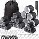 66 Pcs Hair Rollers for Women, Rollers Hair Curlers, 24 Pcs in 4 Sizes(60/48/36/25 Mm) with 40 Stainless Steel Clips, Self Grip Holding Rollers for Hair, Long, Medium, Short, Storage Bag, Comb