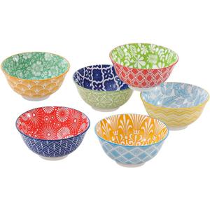 Cereal Bowl Porcelain Soup Bowls - Ceramic Bowl Set Kitchen 23 oz - 6 Inch Deep Colorful Bowls for Serving Breakfast | Oat | Oatmeal | Ramen | Pho | Noodle - Microwave and Dishwasher Safe - Set of 6
