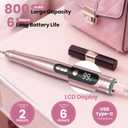 Cordless Nail Drill 35000RPM, Portable Electric Nail File for Acrylic Gel Nails, Professional Manicure Pedicure Kit, Rechargeable Pedicure Tools for feet with LCD Display, Low Noise Low Vibration