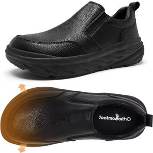 Orthopedic Diabetic Leather Dress Shoes: Wide Toe Box Comfortable Arch Support Plantar Fasciitis Oxford for Mens, Orthotics Hammer Toes Flat Feet Casual Slip On Loafers for Foot and Heel Pain Relief (K1-black) size 46 