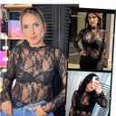 Avidlove Women's Mesh Top Long Sleeve Mock Neck Sheer Blouse See Through Floral Lace Tops (M)