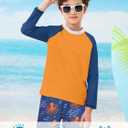 Boys Long Sleeve Rash Guard Swimsuit Kids 2-Pieces Bathing Suits Set (10-12 Years, Orange Blue)