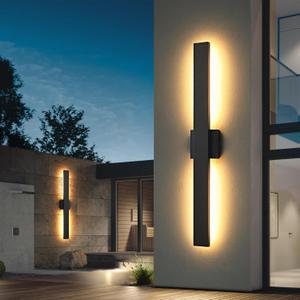 Black Long Outdoor Wall Lights Modern Exterior Lighting Fixtures 31.5 Inch Outdoor Wall Sconce LED 3000K IP65 Waterproof Wall Mount Outside Lights for House Garage Front Door Patio 2Pack