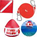 Maitys Heavy Duty PVC Dive Flag Float Freediving Rope Set Inflatable Signal Floater with Dive Flag Freediving Lanyard Leash for Snorkeling Water Sport Signaling Swimming Boating Fishing
