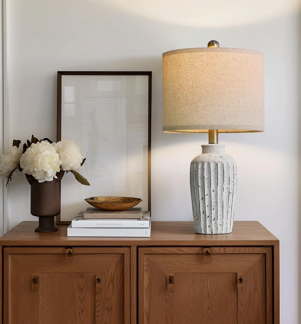 20" Farmhouse Ceramic Table Lamp For Bedroom Vintage Bedside Lamps For Night Sta, Set of 2