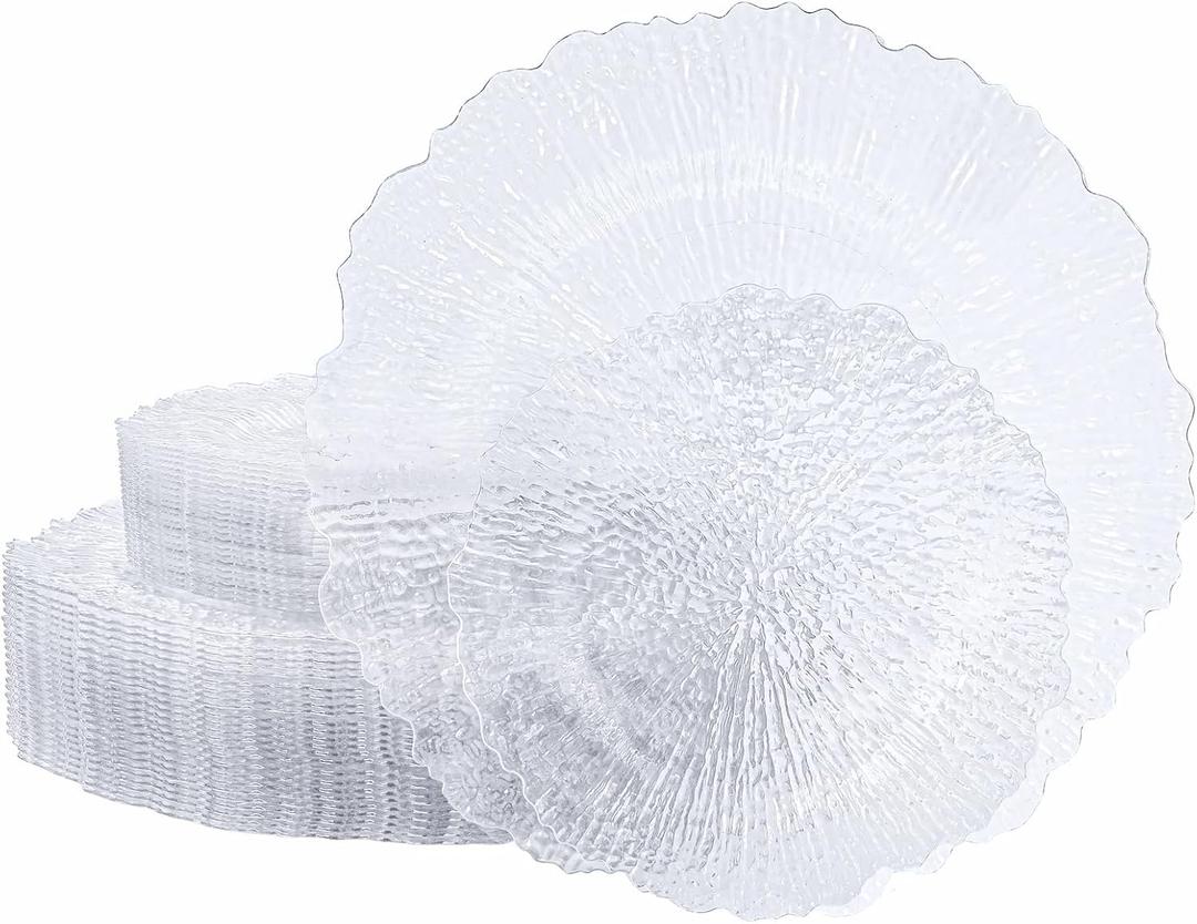 U-QE 60 Pieces Clear Plastic Plates for Party - Disposable & Reusable - Reef Disposable Plates - Premium Hard Plastic Plates for Wedding - Including 30 Dinner Plate 10 '' & 30 Dessert Plate 7 ''