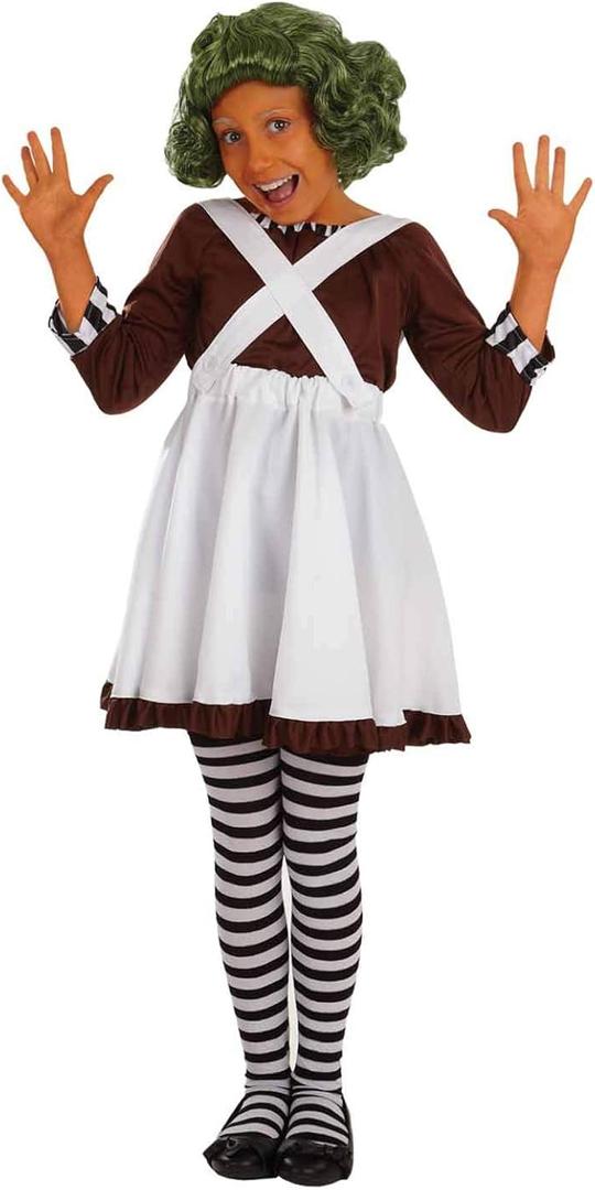 fun shack Girls Oompa Loompa Costume Kids Chocolate Factory Worker Dress Outfit S