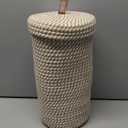 Toilet Paper Holder Handmade – Woven Toilet Paper Stand & Storage Basket with Lid, Cotton Freestanding Organizer for Bathroom, Fits 3 Rolls Cream Brown