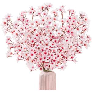 16PCS Artificial Cherry Blossom Flowers, 15.7" Fake Pink Peach Flowers Slik Faux Cherry Blossom Stems Flower Boquet for Home Vase Wedding Party Spring Decoration