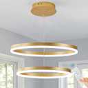 Modern LED Chandelier Gold 2-Rings Pendant Light Circular Flush Mount Ceiling Chandelier Lighting with Remote Control for Bedroom Living Room Dining Room Entrance, 3000K-6500K