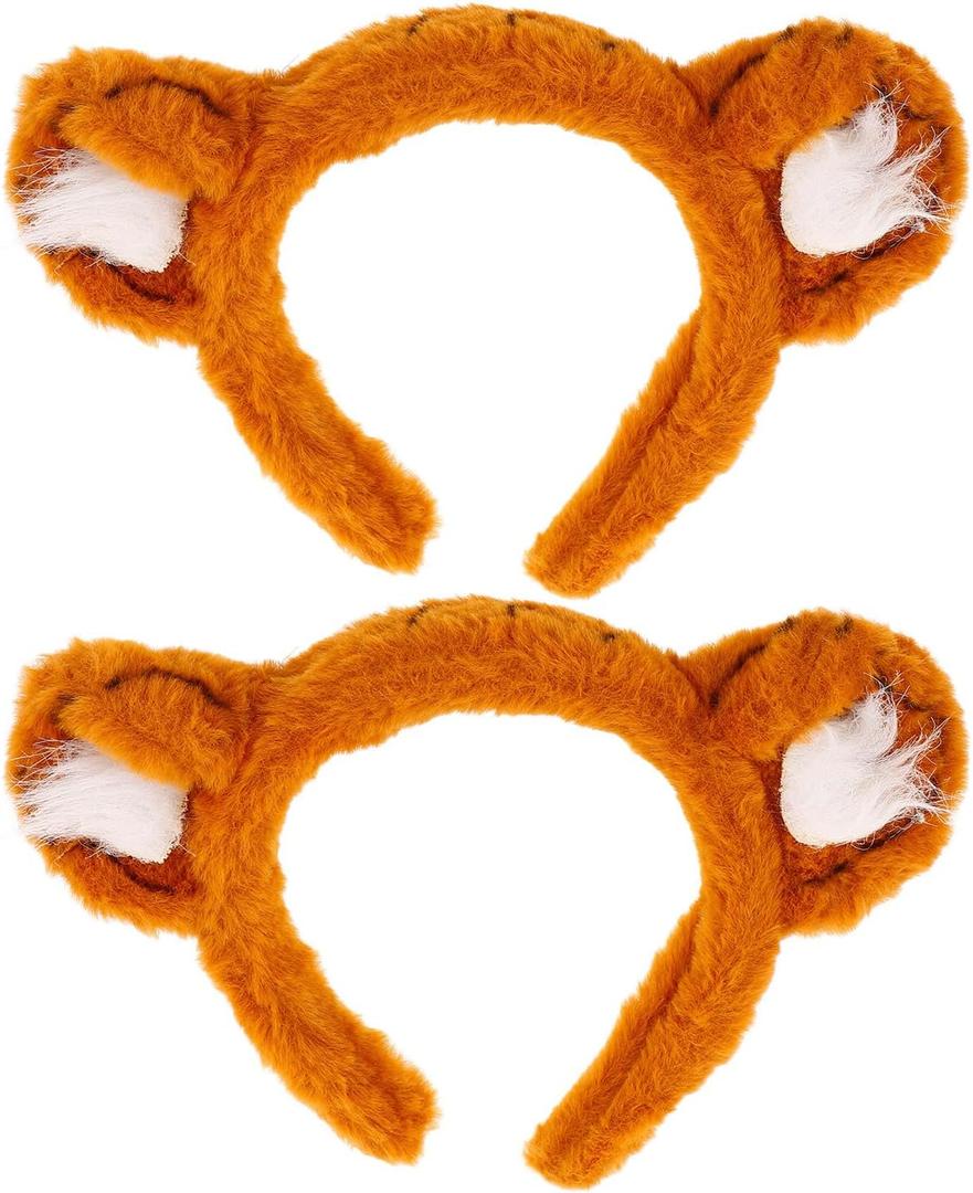 FRCOLOR 2Pcs Tiger Headbands Plush Animals Ears Face Wash Facial Hair Band Funny Ears Hair Hoop Cute Zoo Animals Party Costume for Birthday Party Cosplay Photo Prop